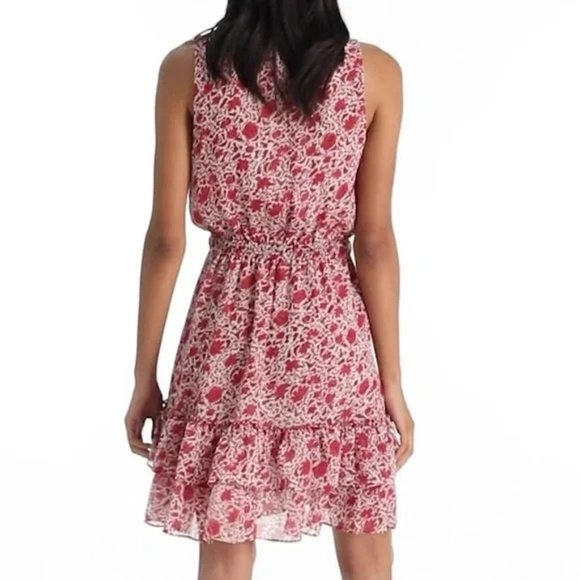 MISA Red Rust Floral Eba Sleeveless Ruffle Mini Dress Size Small - Picture 2 of 11